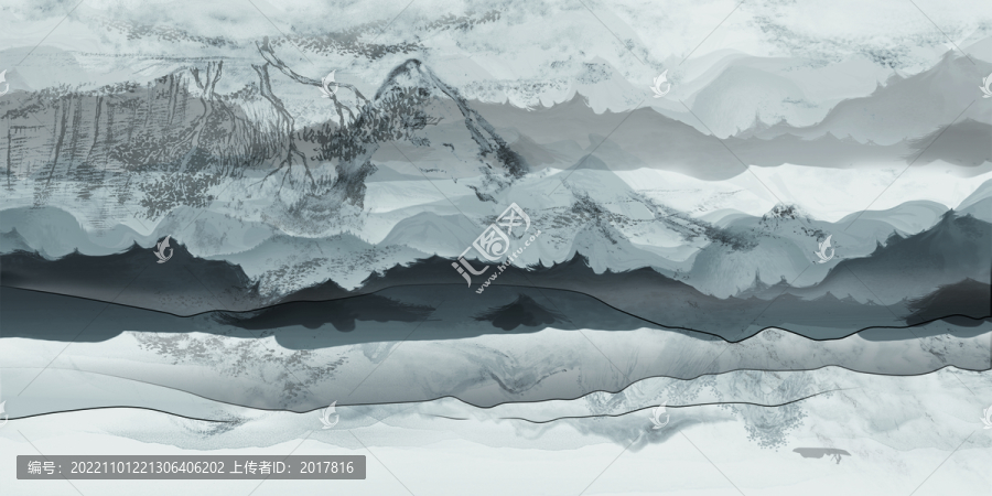 黑白抽象意境山水