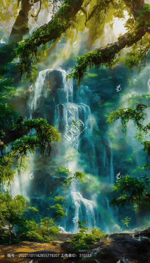 森林瀑布装饰画无框画
