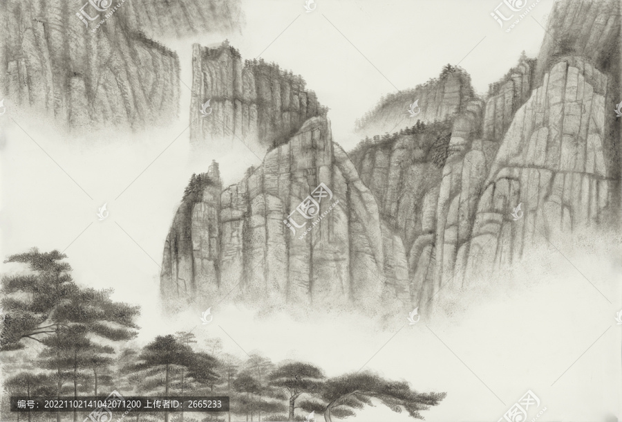 高清新中式山水背景墻紙