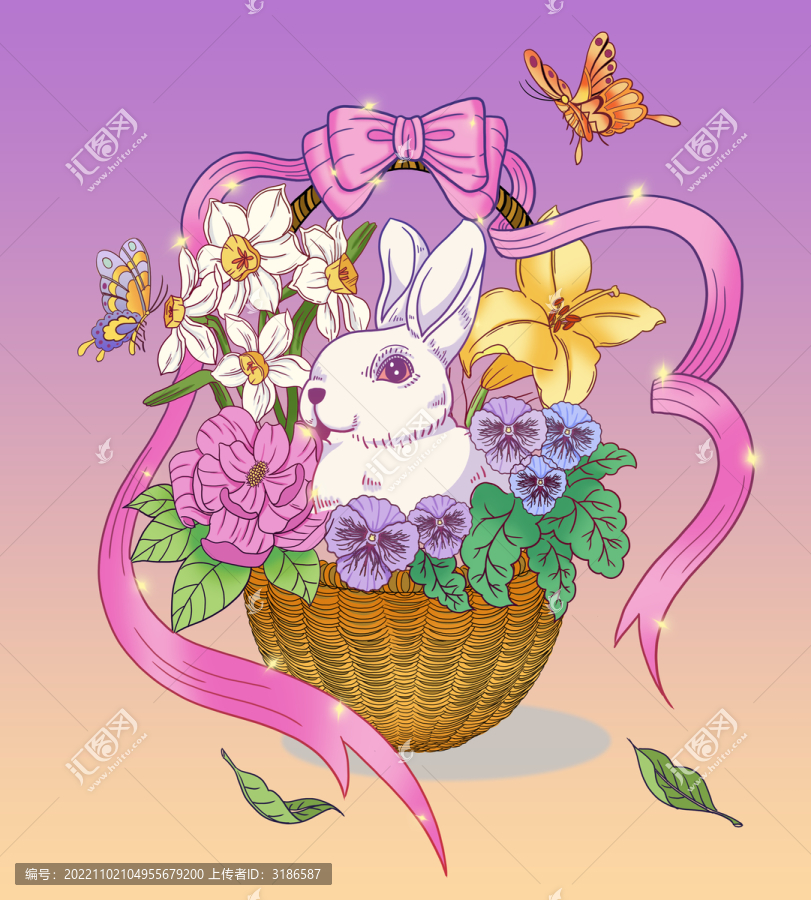 兔年海報(bào)花籃兔子