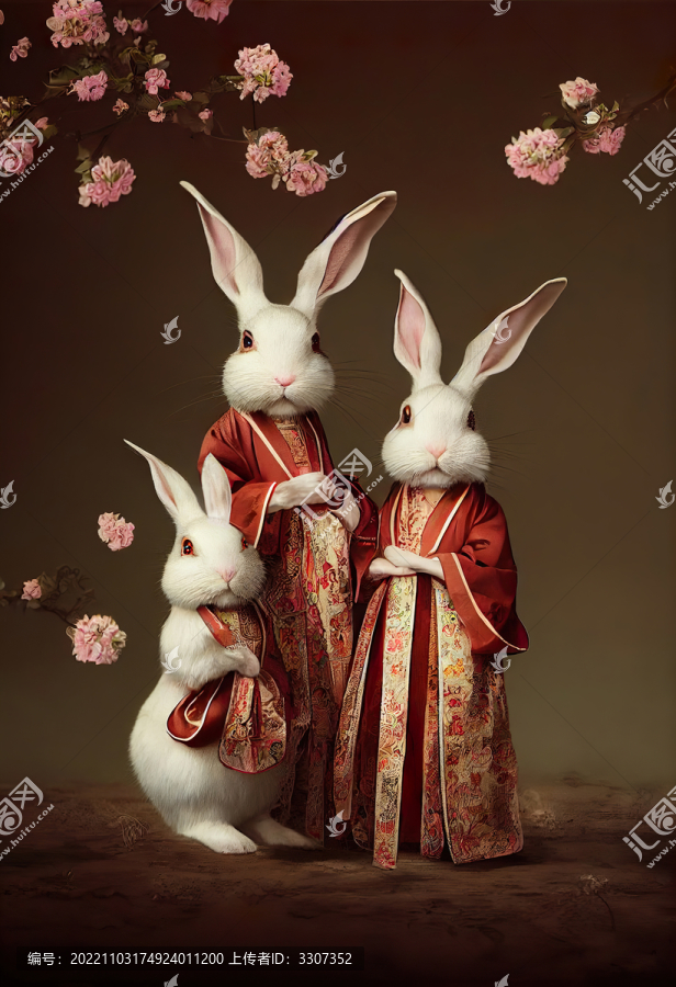 中國(guó)傳統(tǒng)服裝兔子一家三口