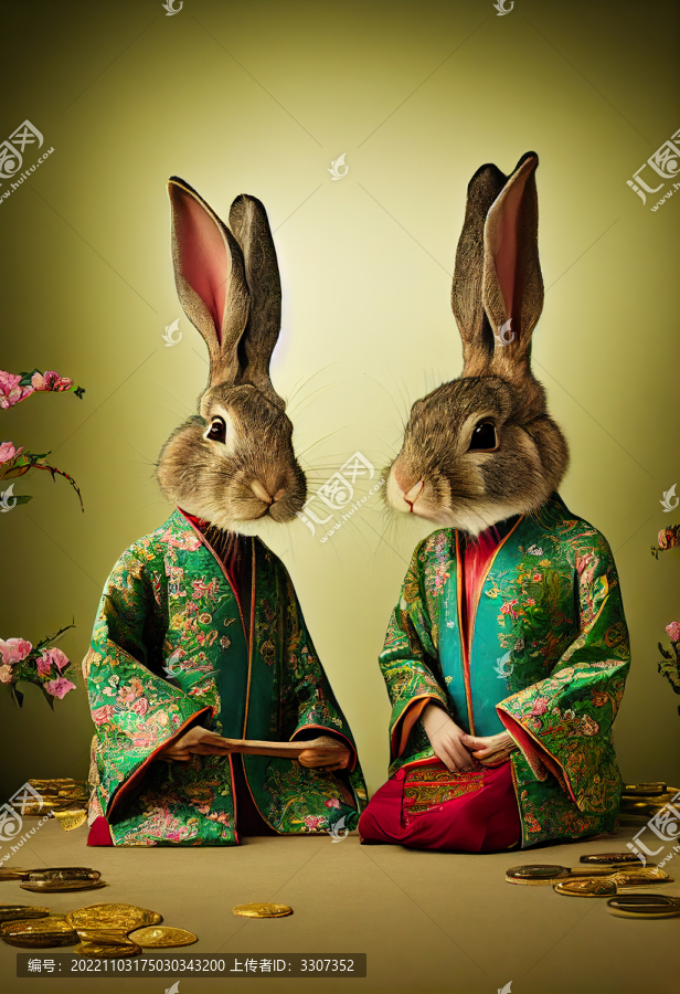 中國傳統(tǒng)服裝兔子端坐
