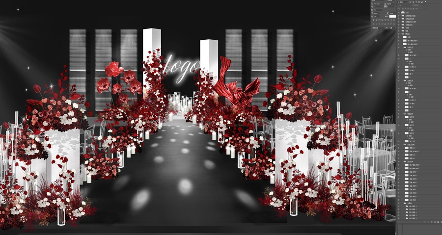 韓式紅白色婚禮效果圖