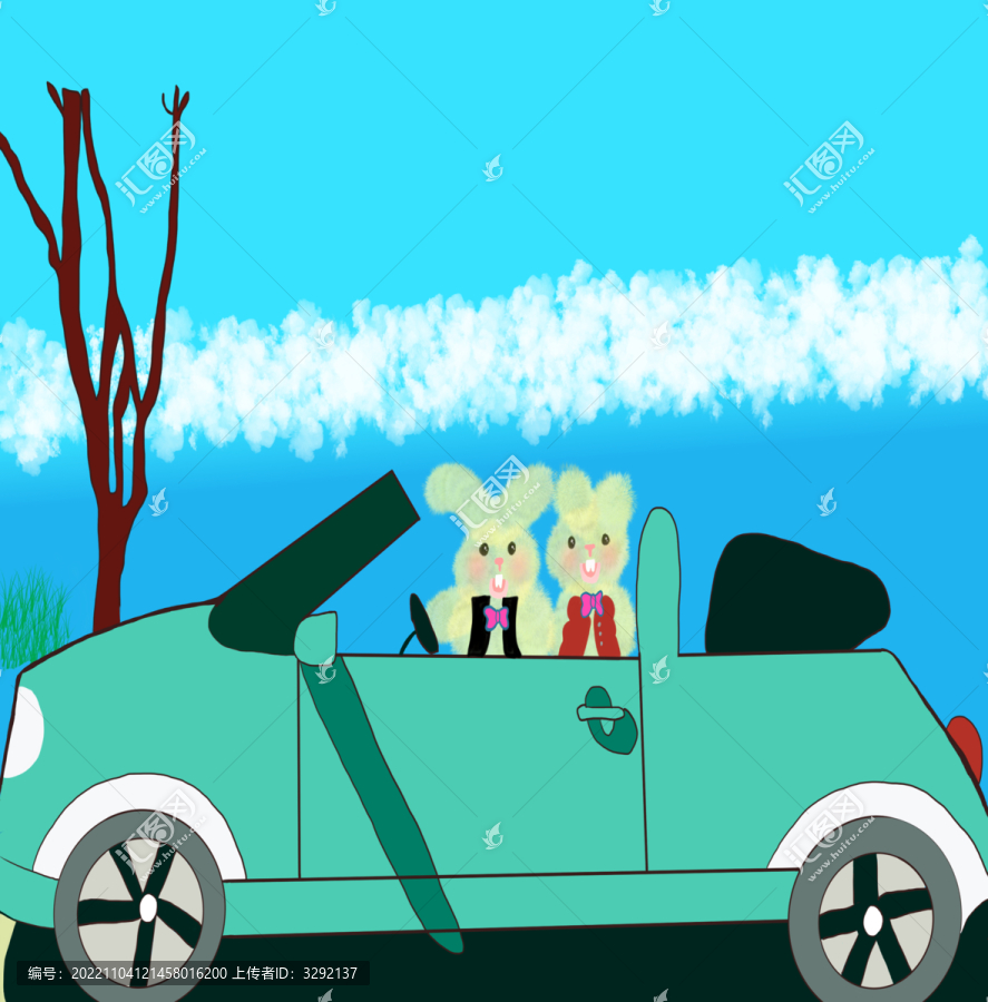 可愛兔子開車旅游