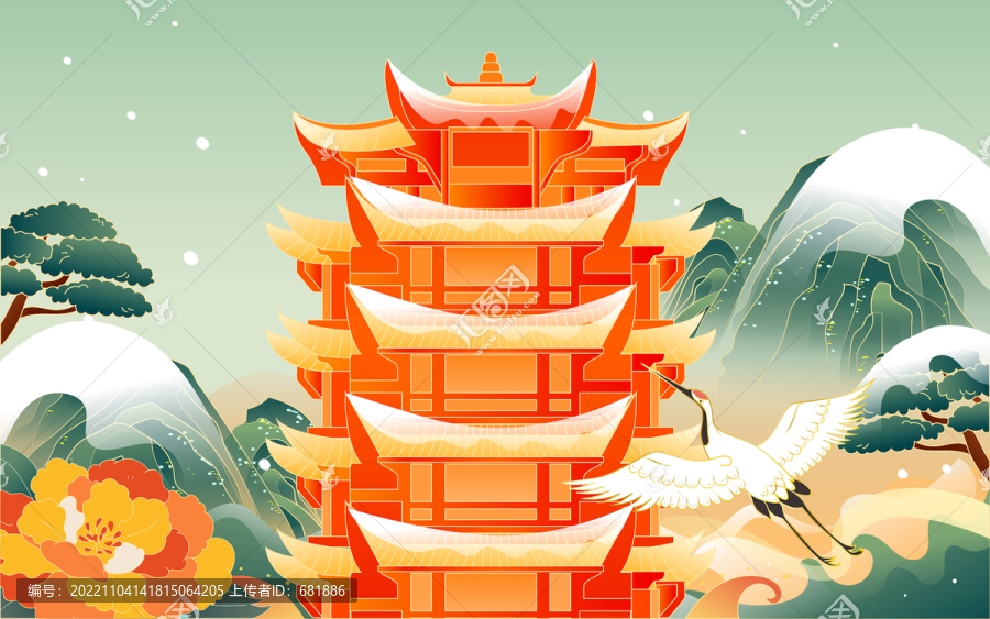 冬至立冬節(jié)氣中國風(fēng)古建筑插畫