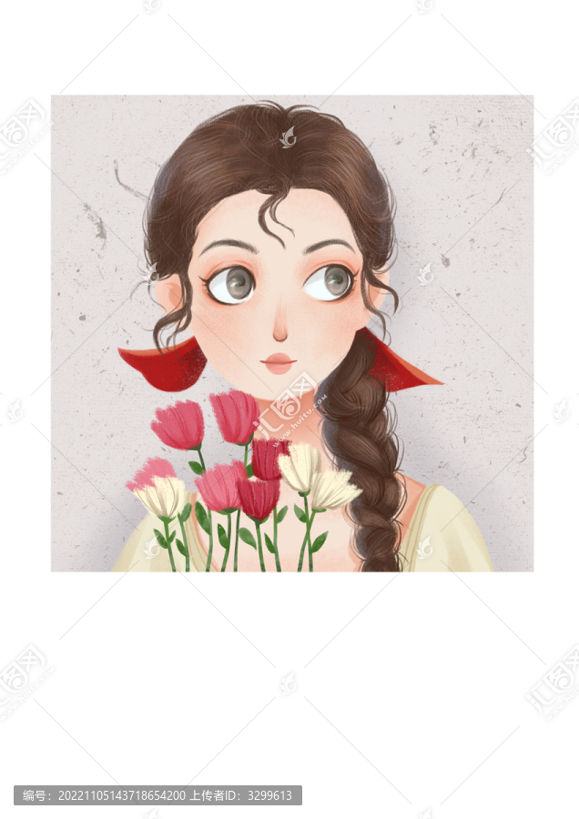 玫瑰與少女森系插畫