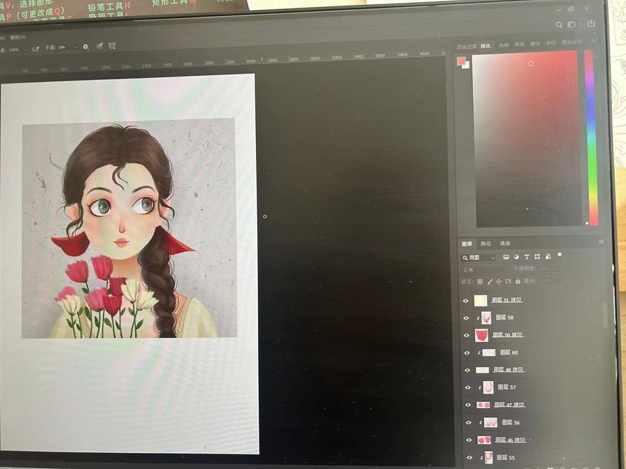 玫瑰與少女森系插畫