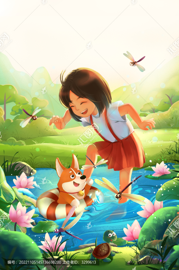 兒童插畫夏天玩水