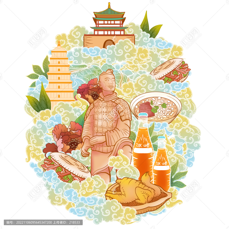 陜西西安旅游特產(chǎn)肉夾饃插畫