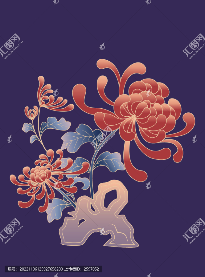 矢量唯美中國風(fēng)手繪菊花插畫