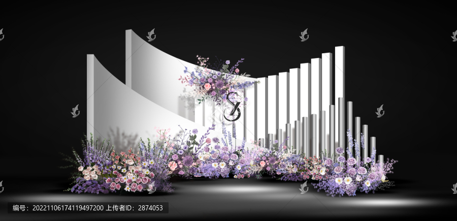 白色紫色婚禮合影區(qū)展示區(qū)