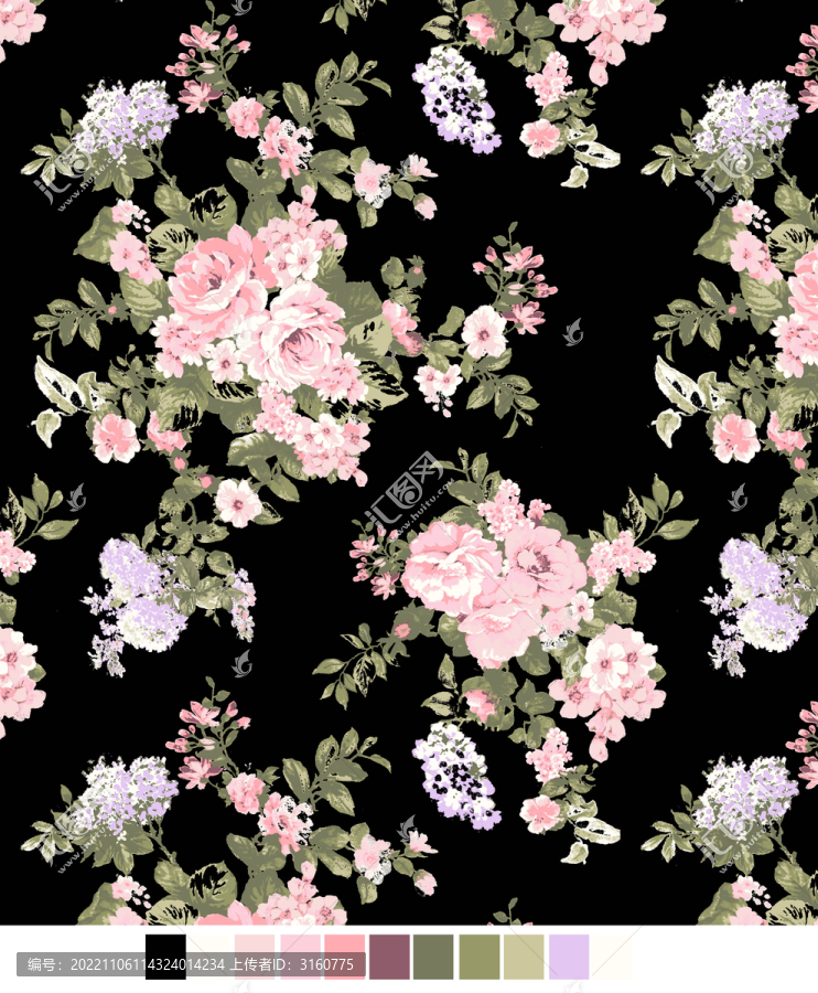 黑底粉花