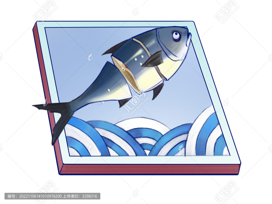 藍(lán)色木板咸魚(yú)海洋美食
