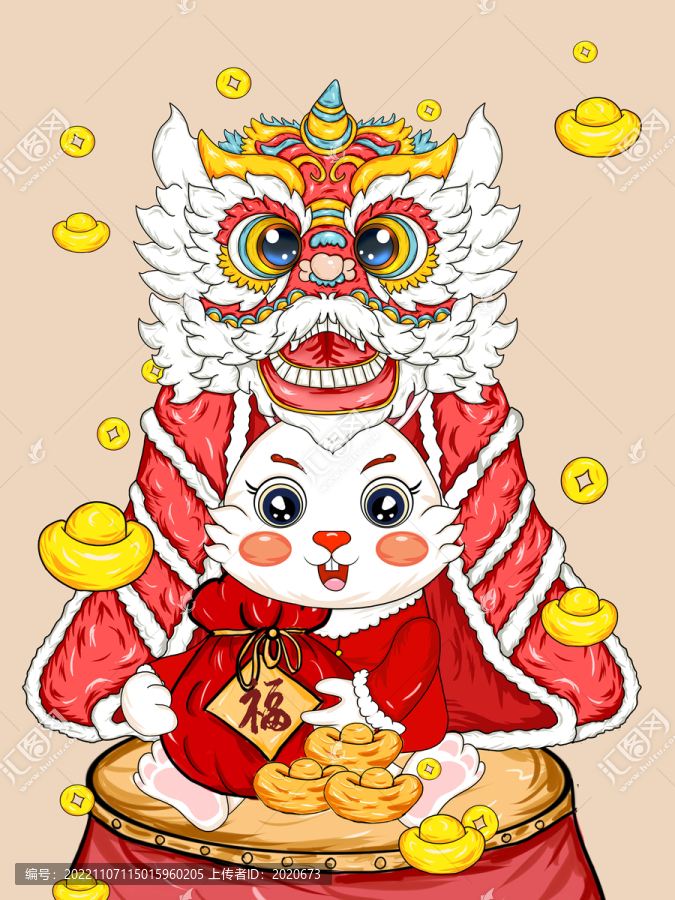 新年春節(jié)舞獅的兔子元素