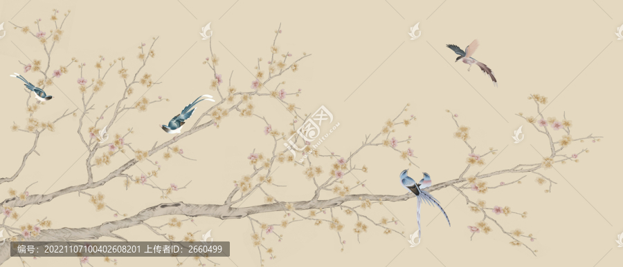 手繪梅花背景墻