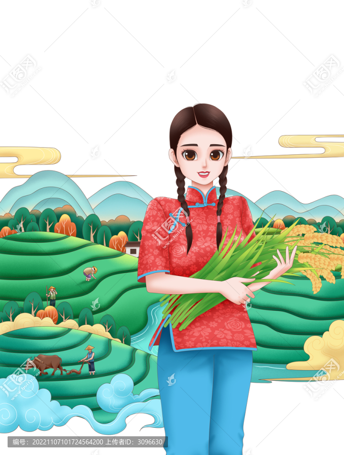 東北姑娘大米手繪插畫
