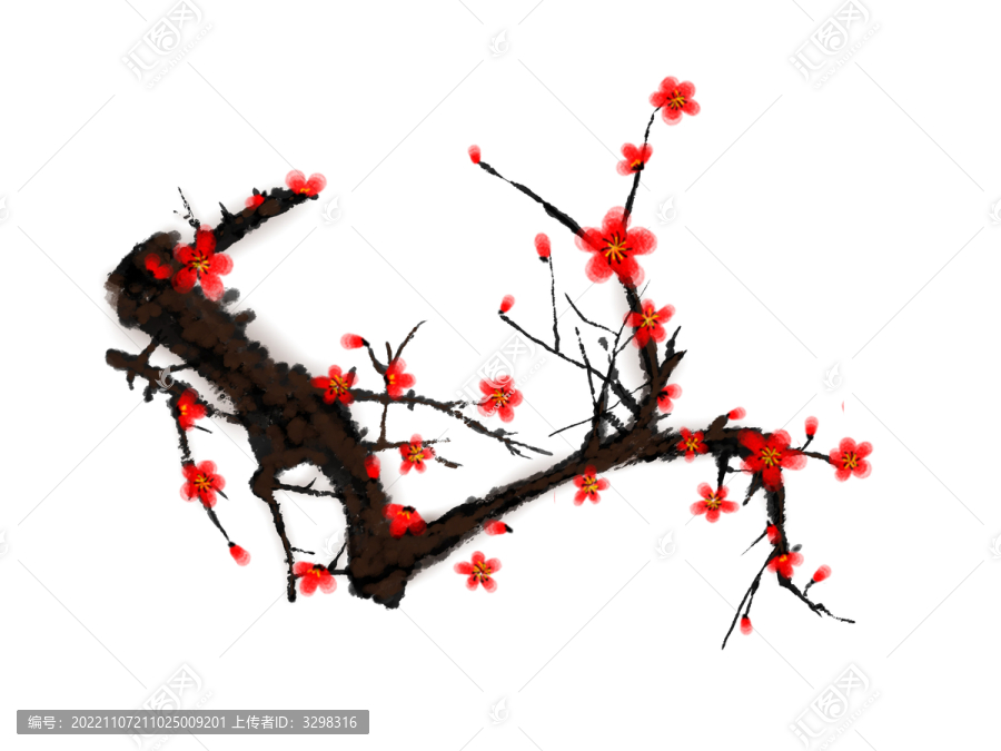 紅色場景唯美冬至水墨梅花