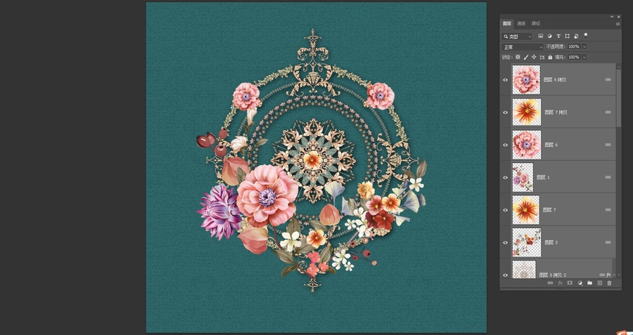 復(fù)古歐式紋樣花卉