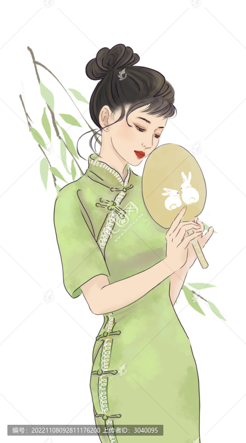 旗袍人物綠柳