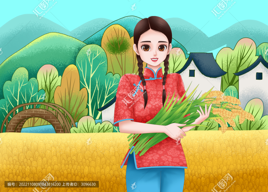 江南農(nóng)家大米包裝插畫