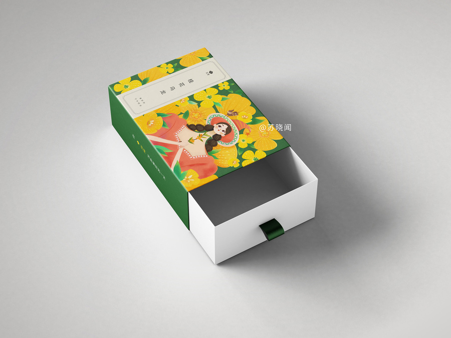 秋季女孩桂花烏龍包裝插畫