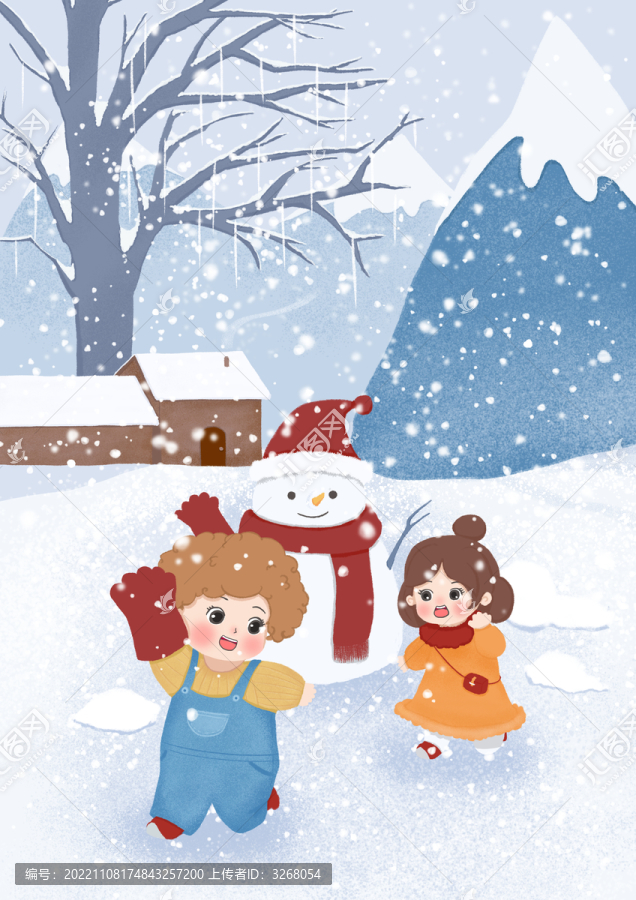 冬天雪景堆雪人大雪小雪節(jié)氣寒