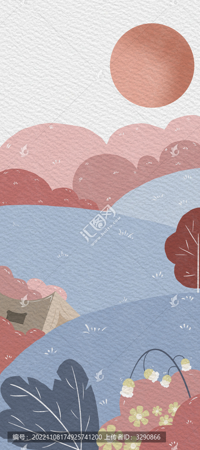 扁平風(fēng)極簡(jiǎn)四季風(fēng)景春天插畫(huà)