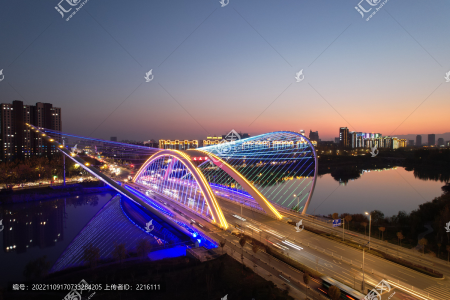 宁夏银川凤凰桥夜景城市地标