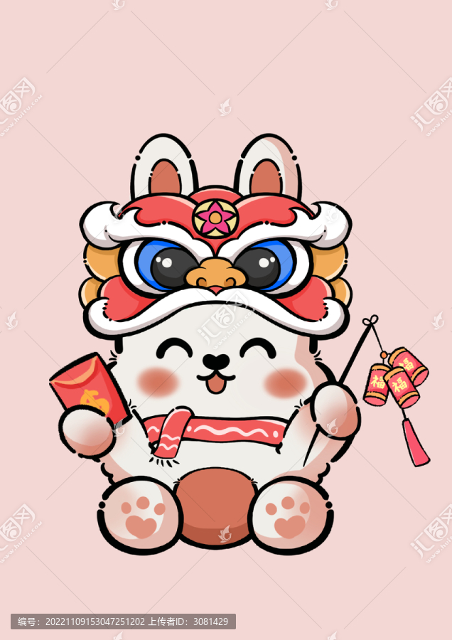 獅子頭兔子手拿鞭炮