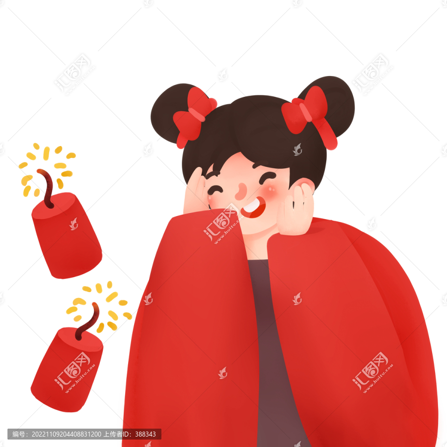 捂耳朵紅色衣服新年女孩
