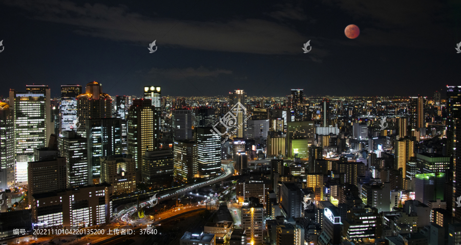 月全食红月亮日本大阪夜景