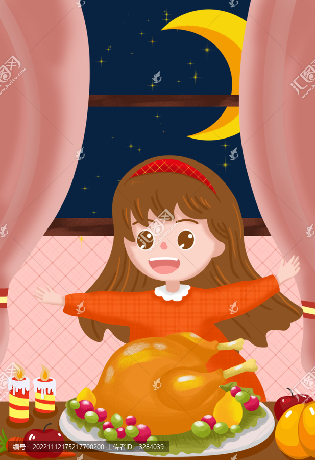 溫馨感恩節(jié)手繪插畫(huà)背景海報(bào)