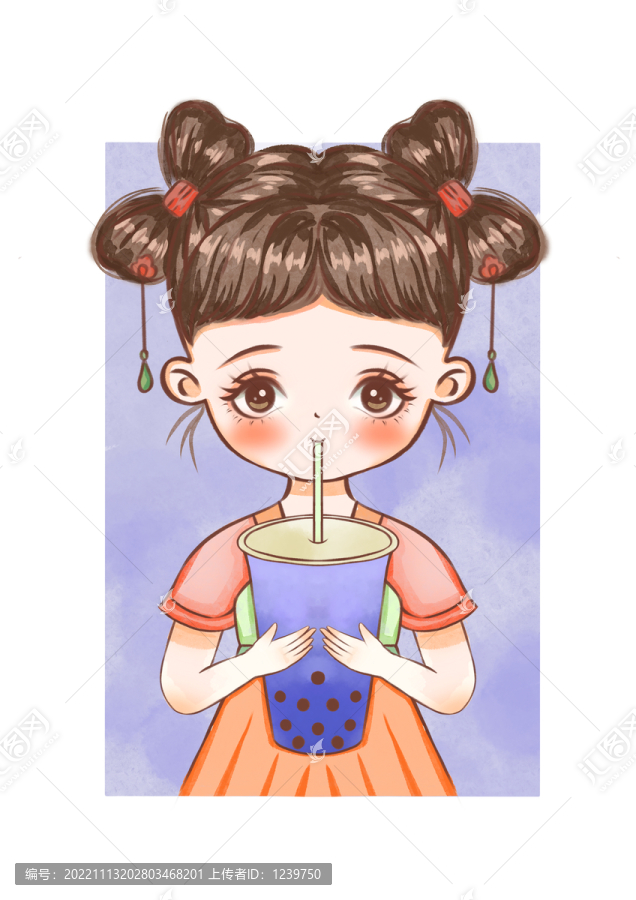 奶茶漢服卡通可愛女孩