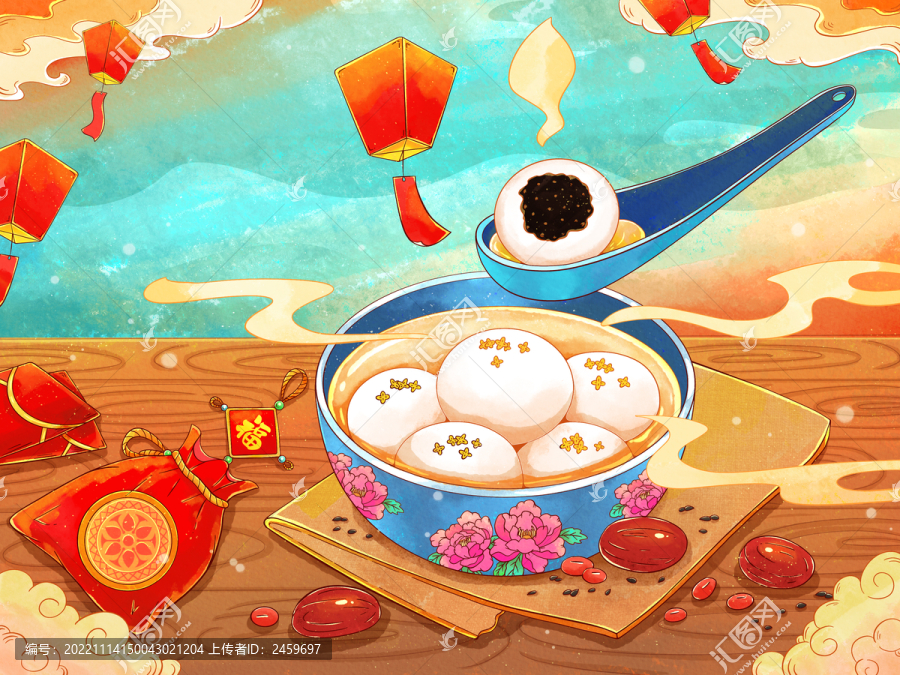 水彩傳統(tǒng)美食湯圓插畫