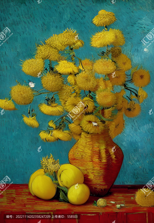 菊花花瓶梵高風(fēng)油畫