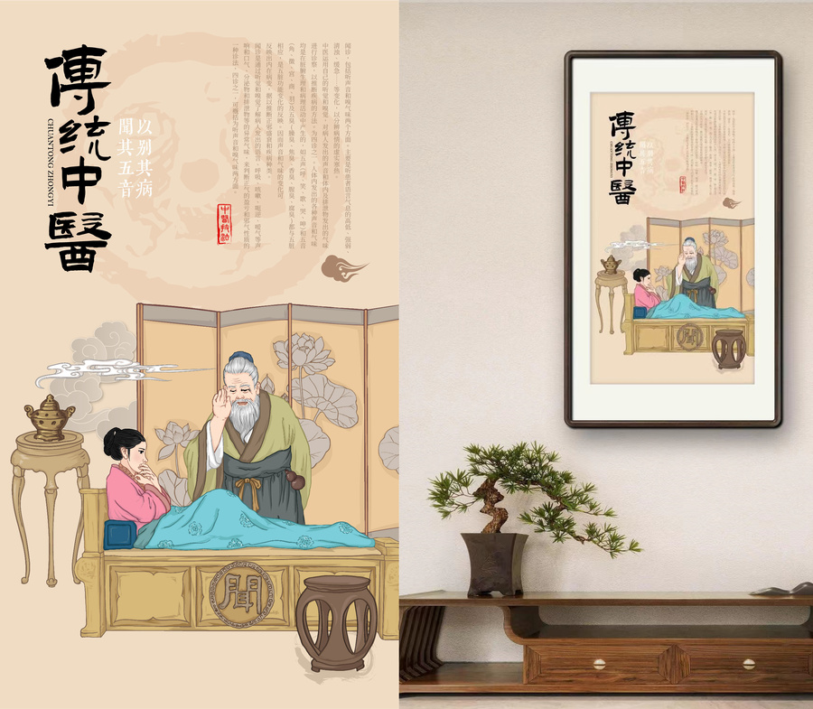 中醫(yī)養(yǎng)生望聞問切手繪插畫