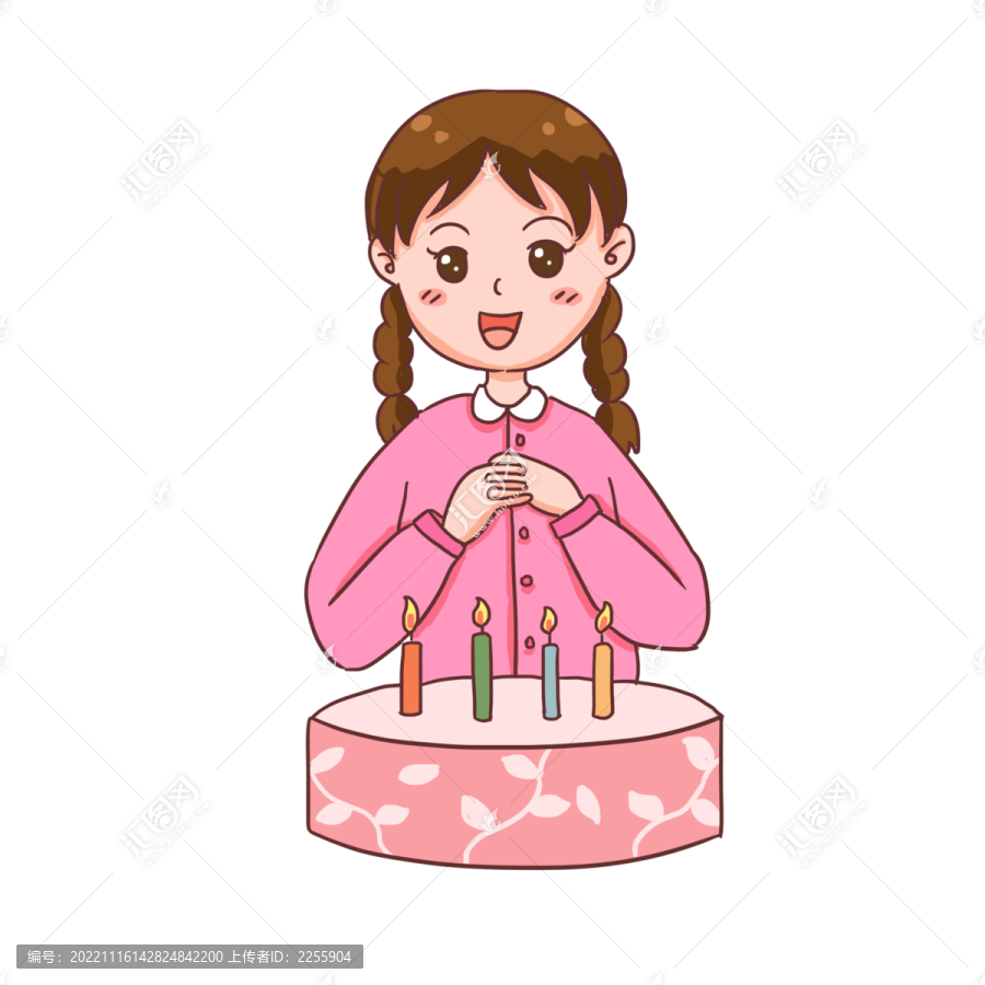 手繪卡通女孩許愿免摳元素