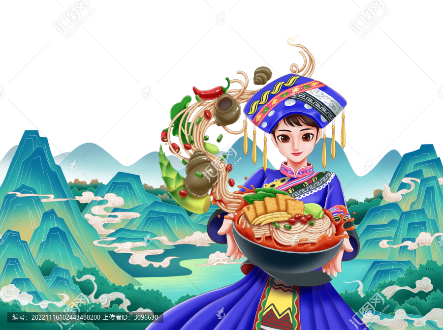 廣西特產(chǎn)螺螄粉米線手繪