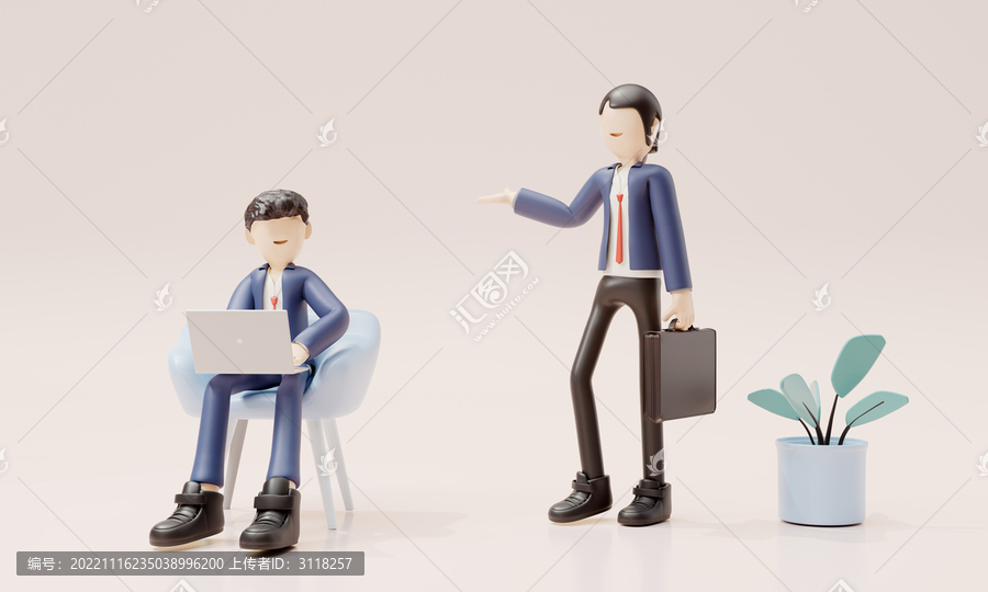 3d渲染商務(wù)辦公的卡通男女