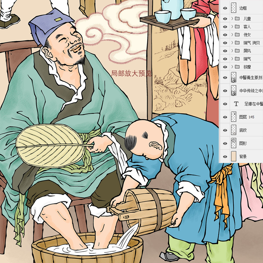 古代中醫(yī)足療插畫