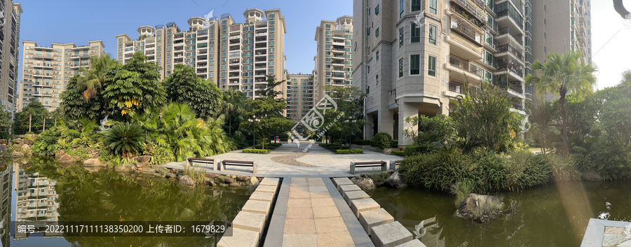 园林花园小区中央水景花园全景