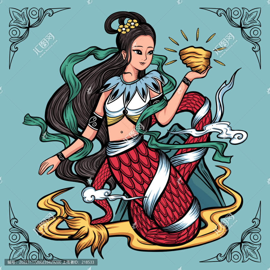 女媧補(bǔ)天打火機(jī)飛盤文創(chuàng)插畫