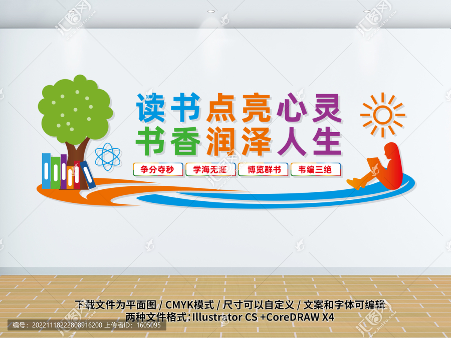 讀書閱讀圖書室文化墻