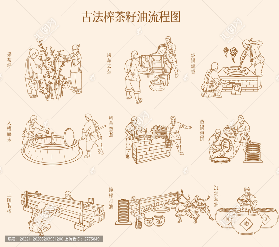 古法榨茶籽油流程圖線(xiàn)條