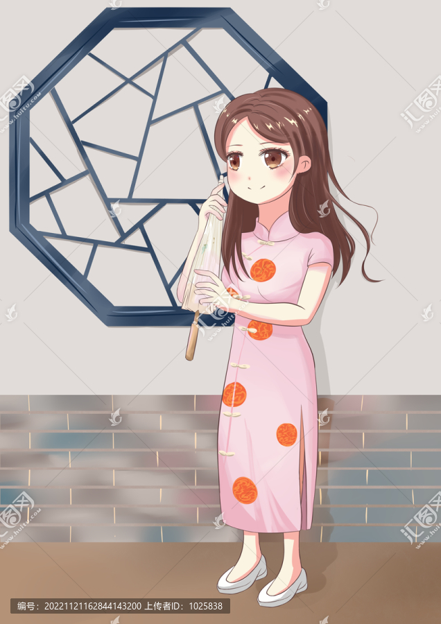 手繪旗袍女孩