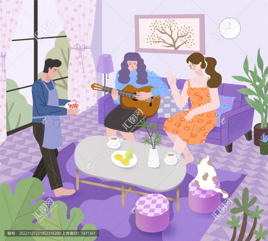 插畫(huà)朋友聚會(huì)簡(jiǎn)單而幸福的日常