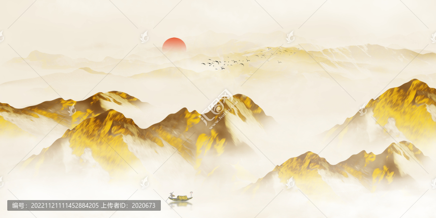金色水墨山水