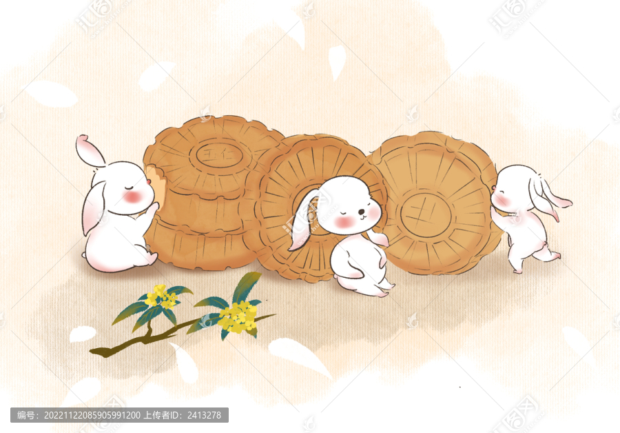 國風吃月餅的兔子