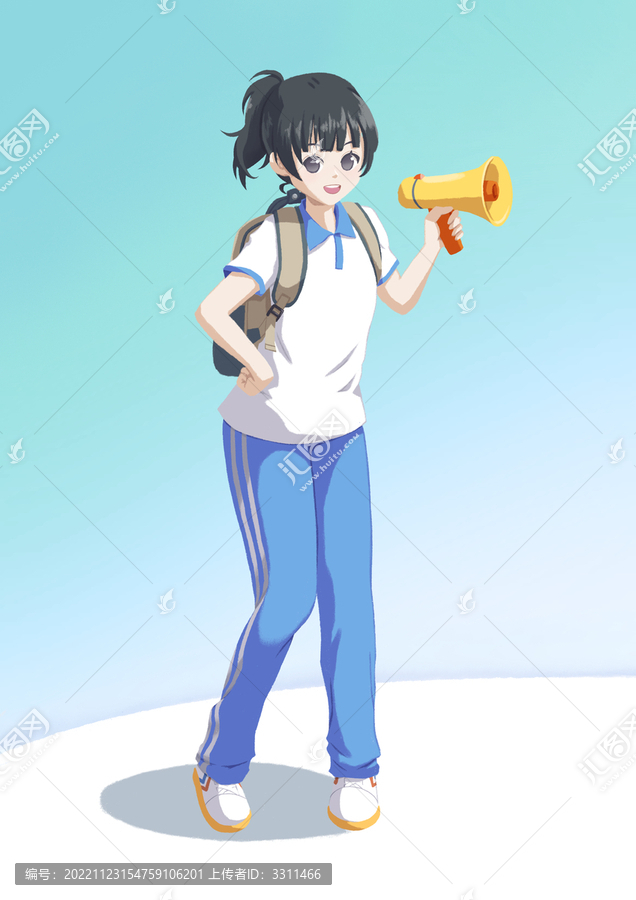 開學(xué)啦女生背書包扁平風(fēng)插畫