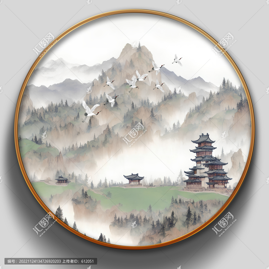 圓形山水裝飾畫
